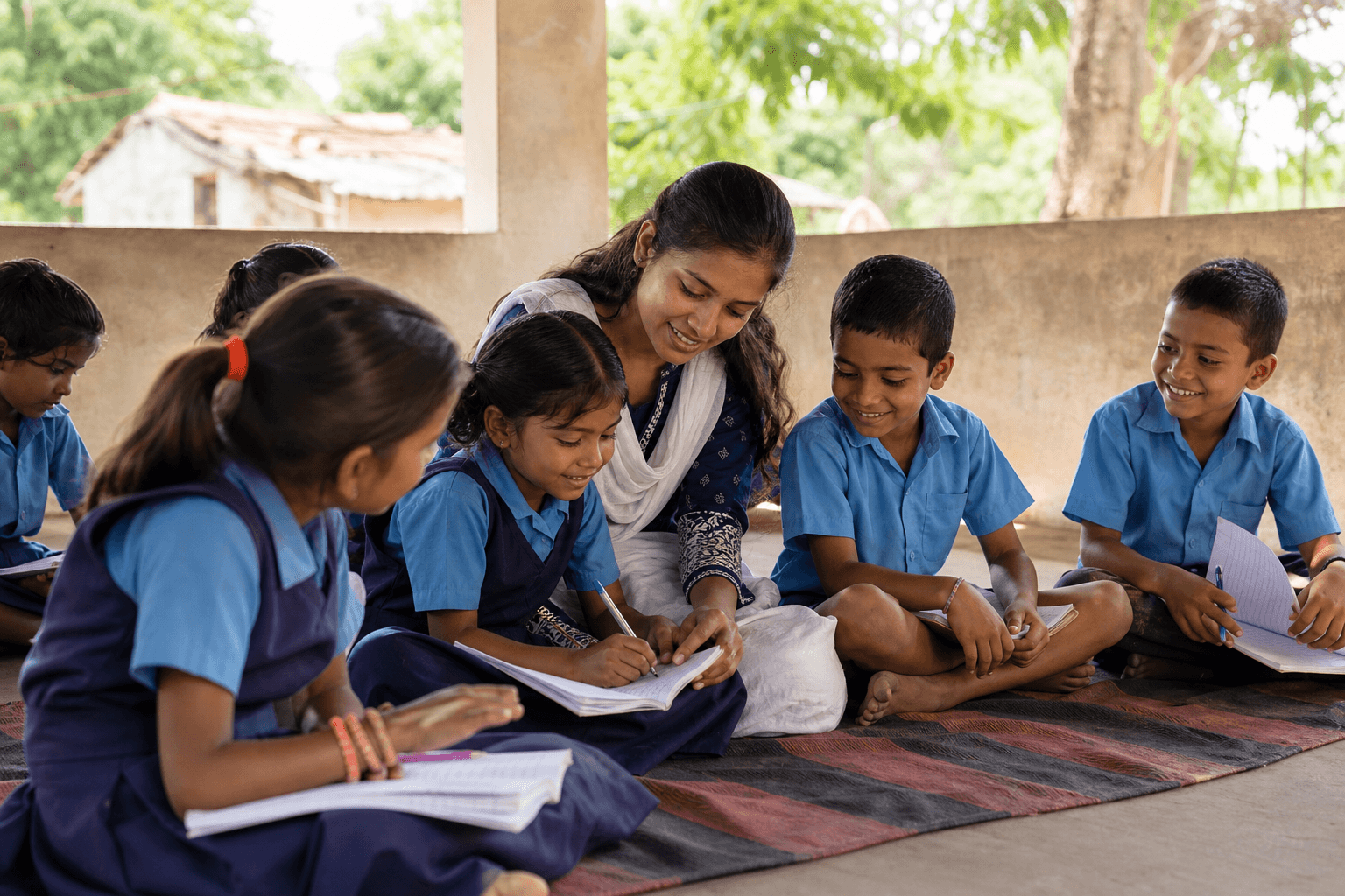 Indian children learning in a rural classroom