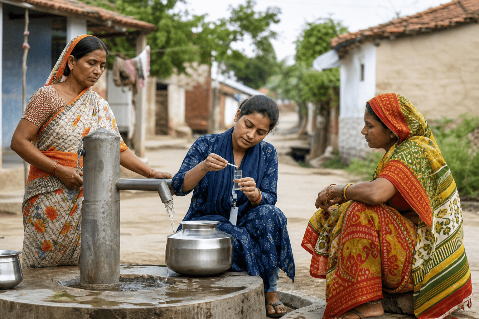 Indian women reviewing village water access